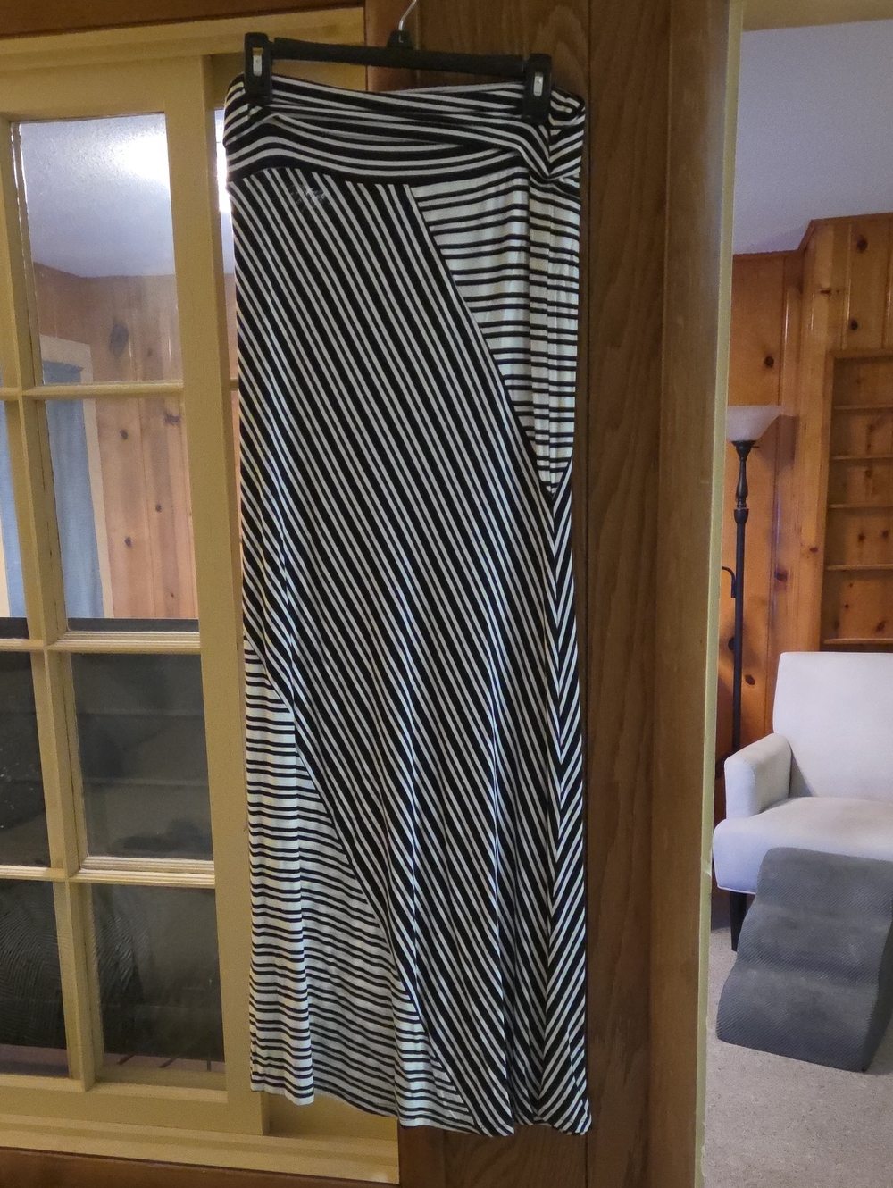 Joe B Black and White Diagonal Stripe Maxi Skirt
